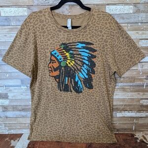 Live And Tell L. A. T Leopard Print Indian Headdress Graphic Tee
